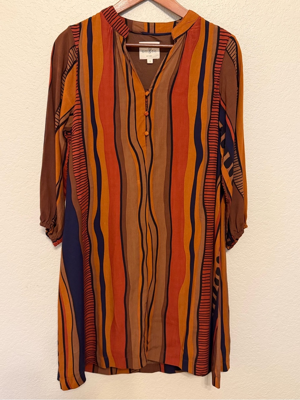 Umgee Rust Multi-Stripe Abstract Tunic Dress Orange/Brown Size Small